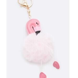 Faux Fur Pom Flamingo Key Chain Keyring Bag Charm Blush Pink